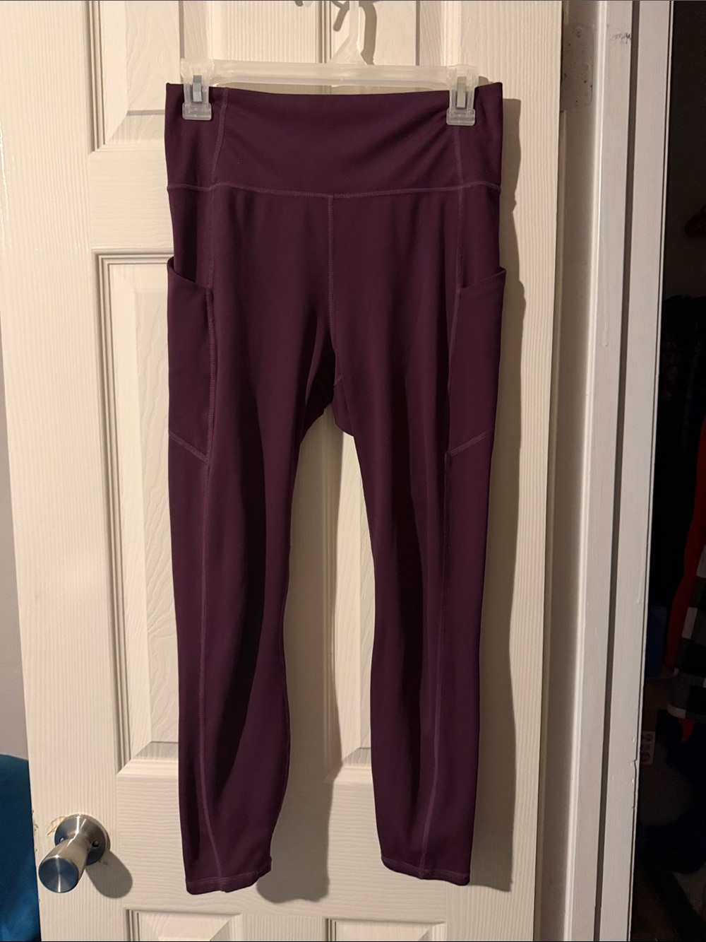 #166 Fabletics High-Waist Plum Leggings with Side Pockets